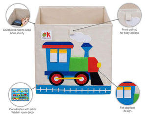 Train 13" Cube Canvas Toy Storage Box / Bin with Applique