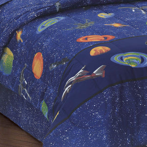Planets Outer Space Bedding for Boys Twin or Full Comforter Set Bed in Bag Galaxy Navy Blue Ensemble