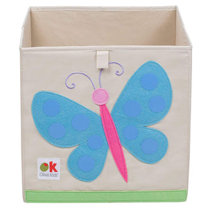 Butterfly 13" Cube Canvas Toy Storage Box / Bin with Applique