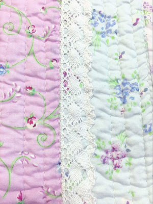 Modern Romantic Shabby Chic Soft Lavender Ruffled Lace Girl Bedding Twin Full/Queen King Cotton Quilt Set Stripe & Floral Print