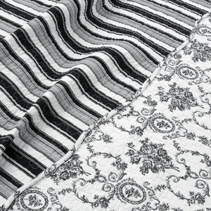 Luxury Cotton Black White Grey French Medallion Bedding Full/Queen King Elegant Romantic Victorian Quilt Set Floral Pattern Reversible Coverlet Bedspread