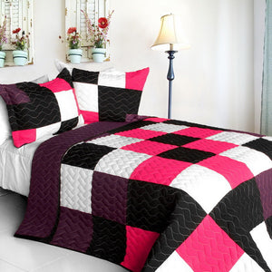 Pink Purple Black White Checkered Teen Bedding Full/Queen Quilt Set Geometric Bedspread