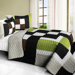 Elegant Black White Grey Teen Boy Bedding Full/Queen Quilt Set Patchwork Geometric Bedspread