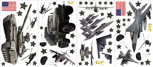 US Army Military Wall Decals Stickers Helicopters, Airplanes, Tank, American Flags Peel and Stick