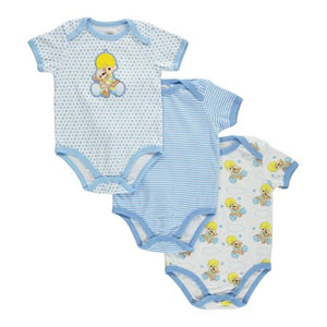 Precious Moments 3pc Blue Baby Boy Onesies One-Piece Creeper Bodysuit Underwear Shirt 6-9 Months 3-Pack Layette Clothing Gift Set Baby Shower