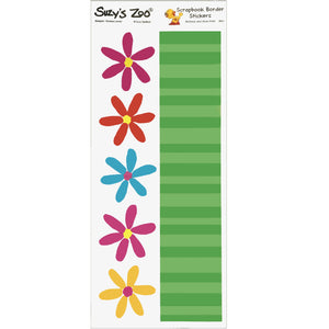 Suzy's Zoo 5 Daisy Flowers & Stems Border Stickers Vintage Scrapbooking Sheet 5" x 12"