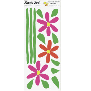 Suzy's Zoo 3 Daisy Flowers & Stems Border Stickers Vintage Scrapbooking Sheet 5" x 12"