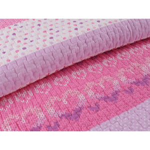 Luxury Cotton Pink Butterflies & Hearts Girl Bedding Twin Full/Queen Quilt Set Knit Print Polka Dot Coverlet Beadspread