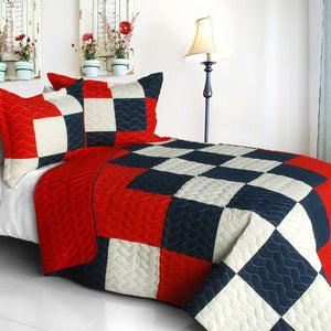 Red Blue Black & White Teen Bedding Boy Girl Full/Queen Quilt Set Checkered Patchwork Bedspread