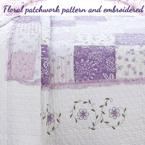 Romantic Lavender Girl Bedding Floral Lace & Patchwork Twin Full/Queen King Cotton Lilac Reversible Bedspread
