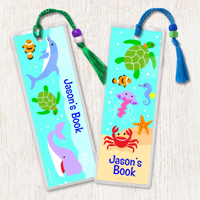 Ocean Fish Whale Dolphin Turtle Personalized 2 PC Bookmark Set