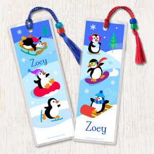 Winter Penguins Personalized Custom 2 PC Bookmark Set