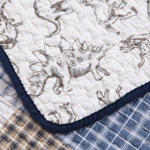 Luxury Cotton Blue White Striped Patchwork Dinosaur Boy Bedding Twin Full/Queen King Reversible Quilt Set Elegant Coverlet Bedspread