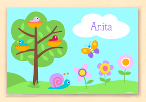 Spring Birds Tree Flowers Personalized Placemat 18" x 12" with Alphabet