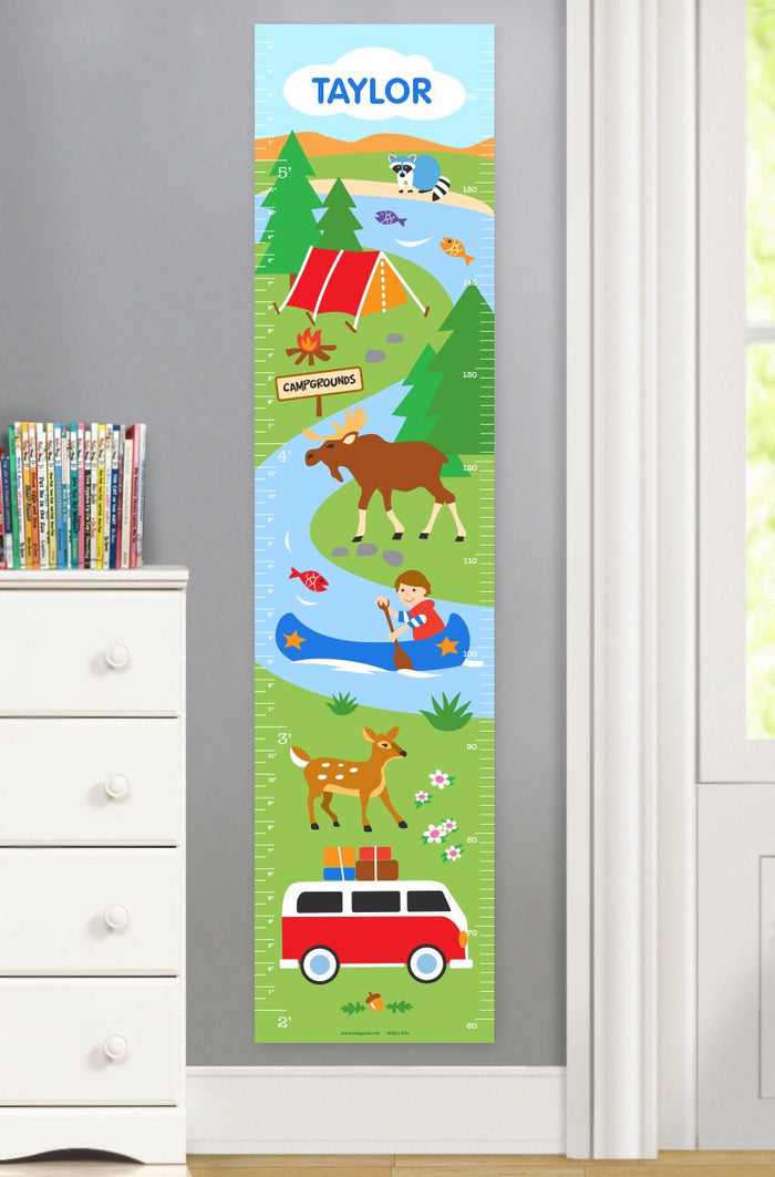 Camping Trip Personalized Kids Height Growth Chart Moose Deer Raccoon - Canvas or Self-Adhesive