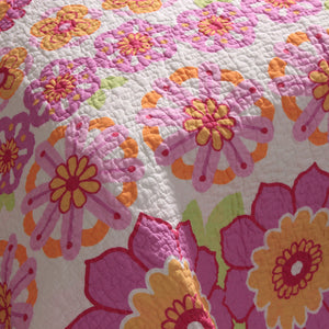 Pink Green Daisy Floral Girl Bedding Twin Full/Queen Cotton Quilt Set