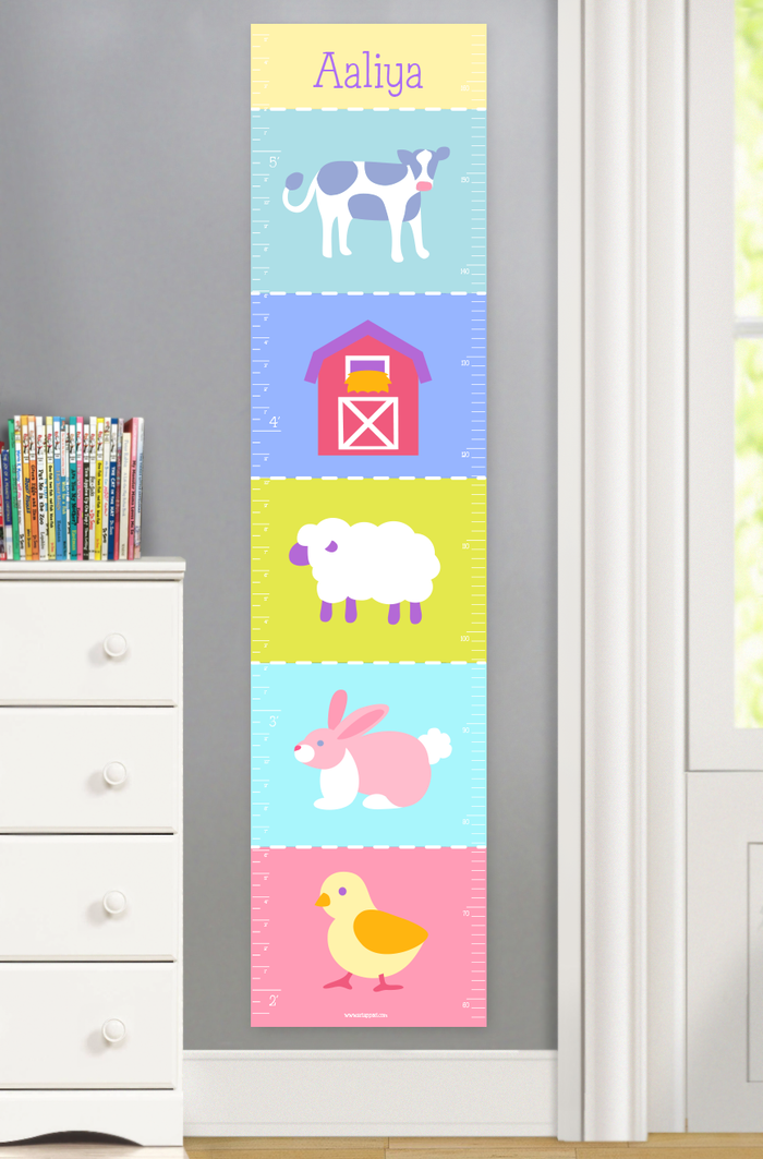 Country Farm Animals Personalized Kids Height Growth Chart Canvas or Self-Adhesive