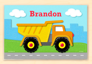 Construction Dump Truck Kids Personalized Placemat 18" x 12" with Alphabet - Custom Made in USA