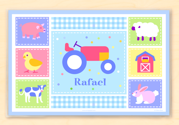 Farm Tractor & Animals Personalized Placemat 18" x 12" with Alphabet