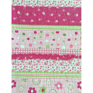 Pink Polka Dot Lace Floral Striped Girl Bedding Twin Full/Queen Cotton Quilt Set