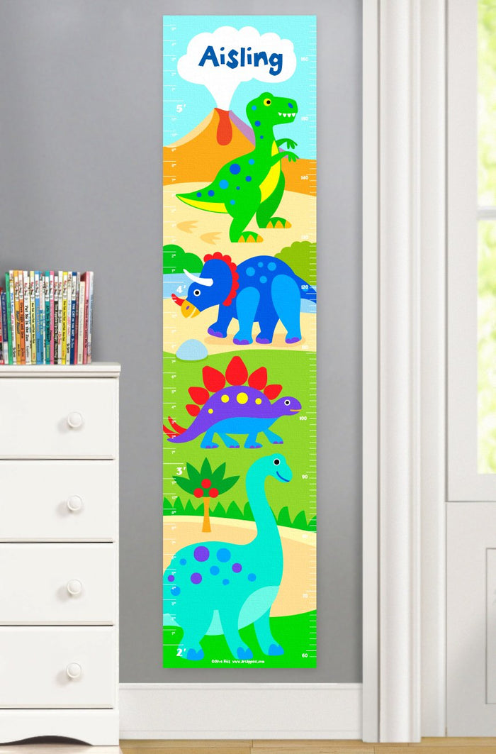 Kids Dinosaur Personalized Height Growth Chart Self-Adhesive or Canvas