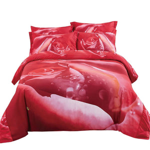 Red Rose Print Duvet Cover Bedding Set Queen or King Luxury Designer Ensemble
