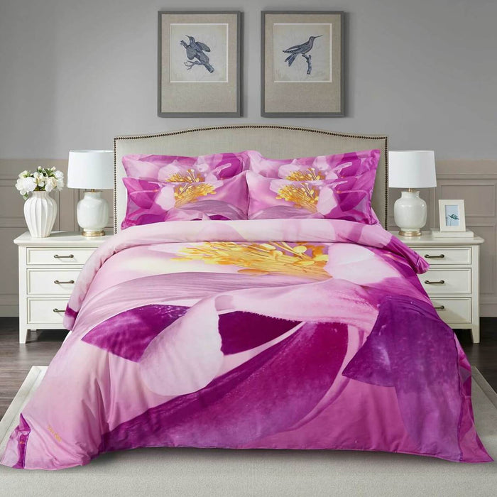 Luxury Cotton Pink Purple Cherry Blossom Floral Duvet Cover Bedding Set Queen or King Designer Ensemble