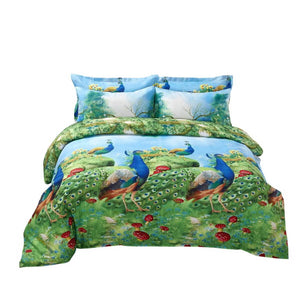 Peacocks by the Lake Duvet Cover Bedding Set Queen or King Designer Ensemble Blue & Green