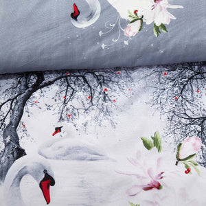 White Swans on a Lake Duvet Cover Bedding Set Queen or King Designer Ensemble