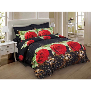 Luxury Red Rose Black Floral Duvet Cover Bedding Set Queen or King Designer Ensemble