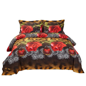 Red Rose Black Cheetah Print Duvet Cover Bedding Set Queen or King Designer Ensemble