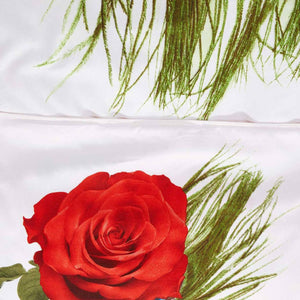 Red Rose & Peacock Feathers Duvet Cover Bedding Set Queen or King Designer Ensemble