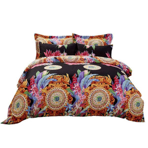 Black Mandala Floral Duvet Cover Bedding Set Queen or King Designer Ensemble