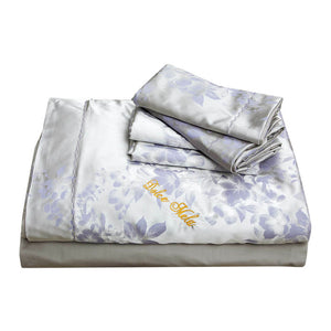 Luxury Cotton Silver Grey Floral Print Sateen Jacquard Bedding Queen Duvet Cover Set Designer Ensemble