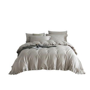 Luxury Cotton Grey Romantic Elegant Ruffle Edge Bedding Twin Queen King Duvet Cover Set Designer Ensemble