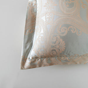 Luxury Cotton Gold Scroll & Silver Jacquard Bedding Queen Duvet Cover Set Designer Ensemble