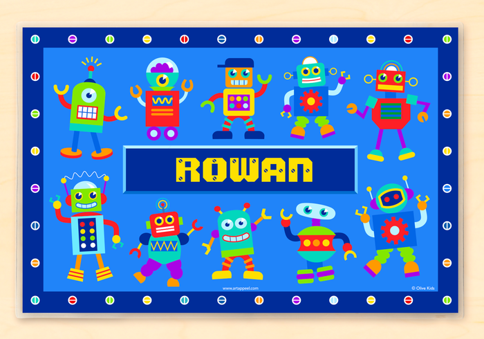 Mantel individual personalizado de robots de 18" x 12" con alfabeto