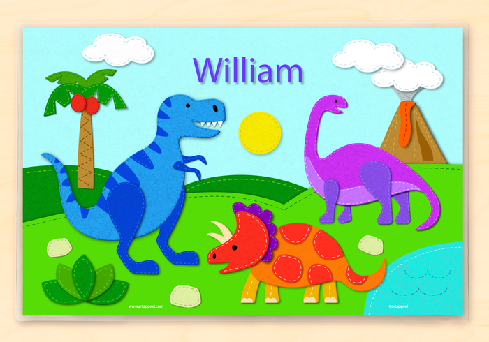 Felt Dinosaurs Personalized Placemat 18" x 12" with Alphabet
