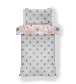 Pink Grey Friendly Elephants Twin Kids Bedding Duvet / Comforter Cover Little Girl Bed or Sheet Set