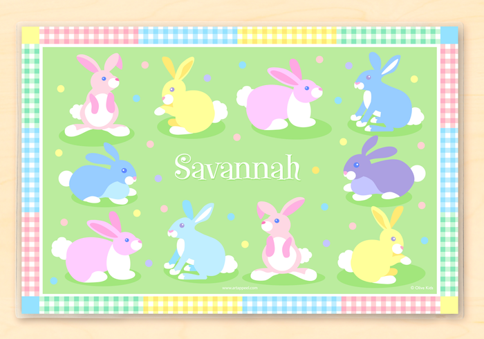 Colorful Easter Bunnies Personalized Placemat 18" x 12" with Alphabet