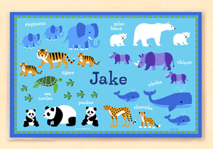 Endangered Wild Animals Personalized Placemat 18" x 12" with Alphabet