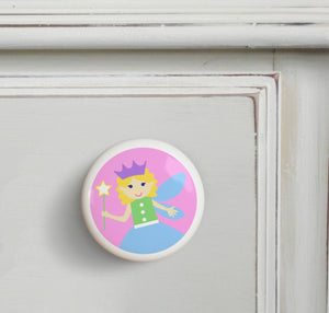Pink Fairy Princess 4pc Ceramic Kids Drawer Knob Set 1 1/2"