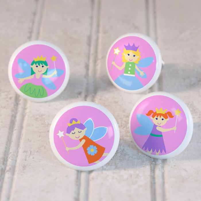 Pink Fairy Princess 4pc Ceramic Kids Drawer Knob Set 1 1/2"
