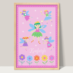 Pink Fairy Princess Personalized Kids Wall Art Print 12" x 18"