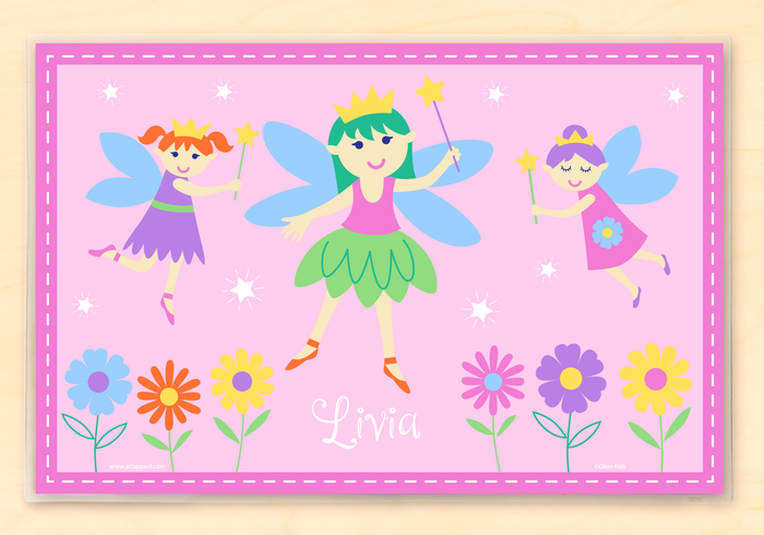 Fairy Princess Pink Kids Personalized Placemat 18" x 12" with Alphabet