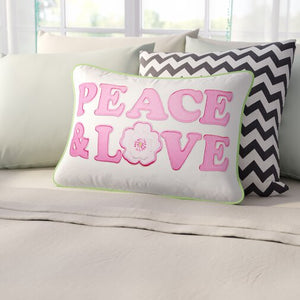 Peace & Love Pink Decorative Throw Pillow Cotton 12" x 18"