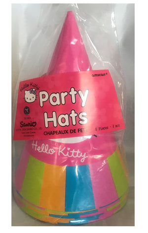 Hello Kitty Rainbow Stripe Birthday Party Hats 8 CT