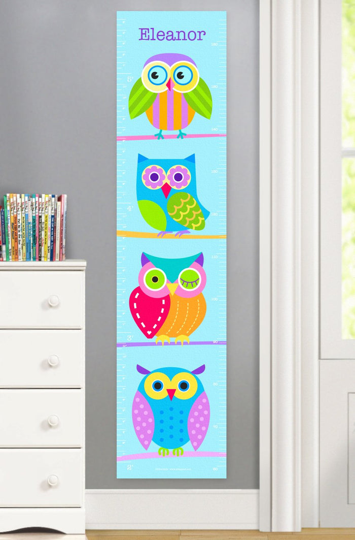 Hooty Owl Blue Personalized Height Growth Chart Canvas or Self-Adhesive