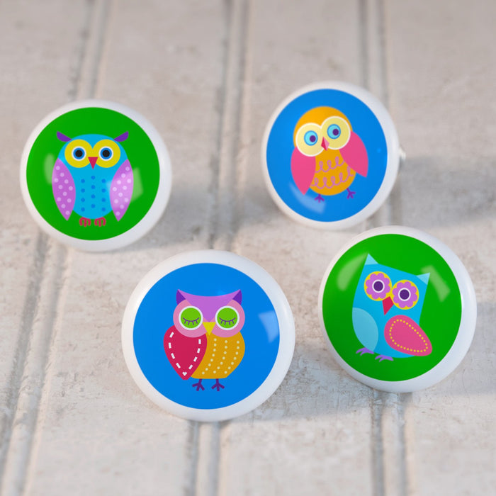 Owls 4pc Ceramic Kids Drawer Knob Set 1 1/2"