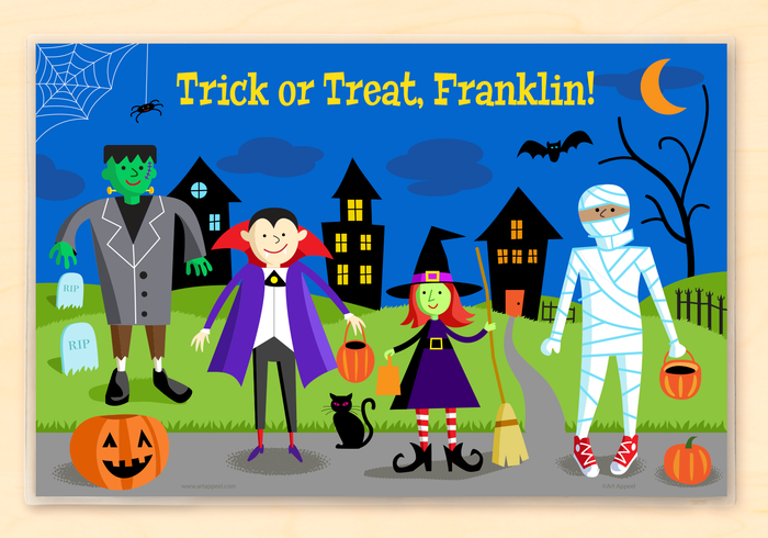 Trick or Treaters Halloween Personalized Placemat 18" x 12" with Alphabet